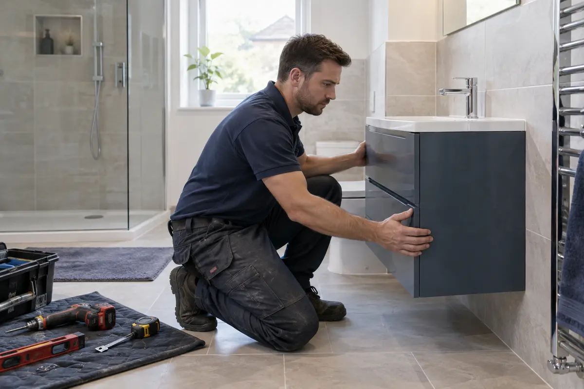 Bathrooms professional carrying out work in a home