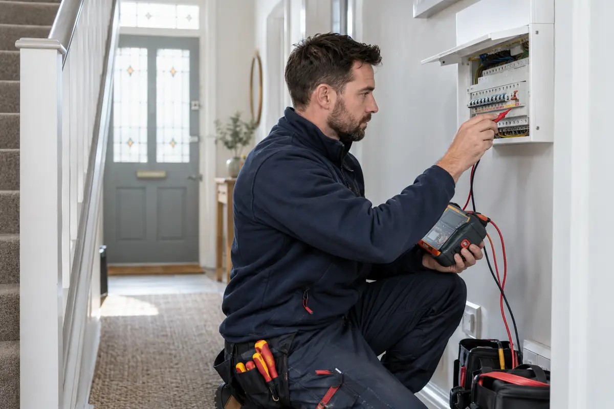 Electrical professional carrying out work in a home