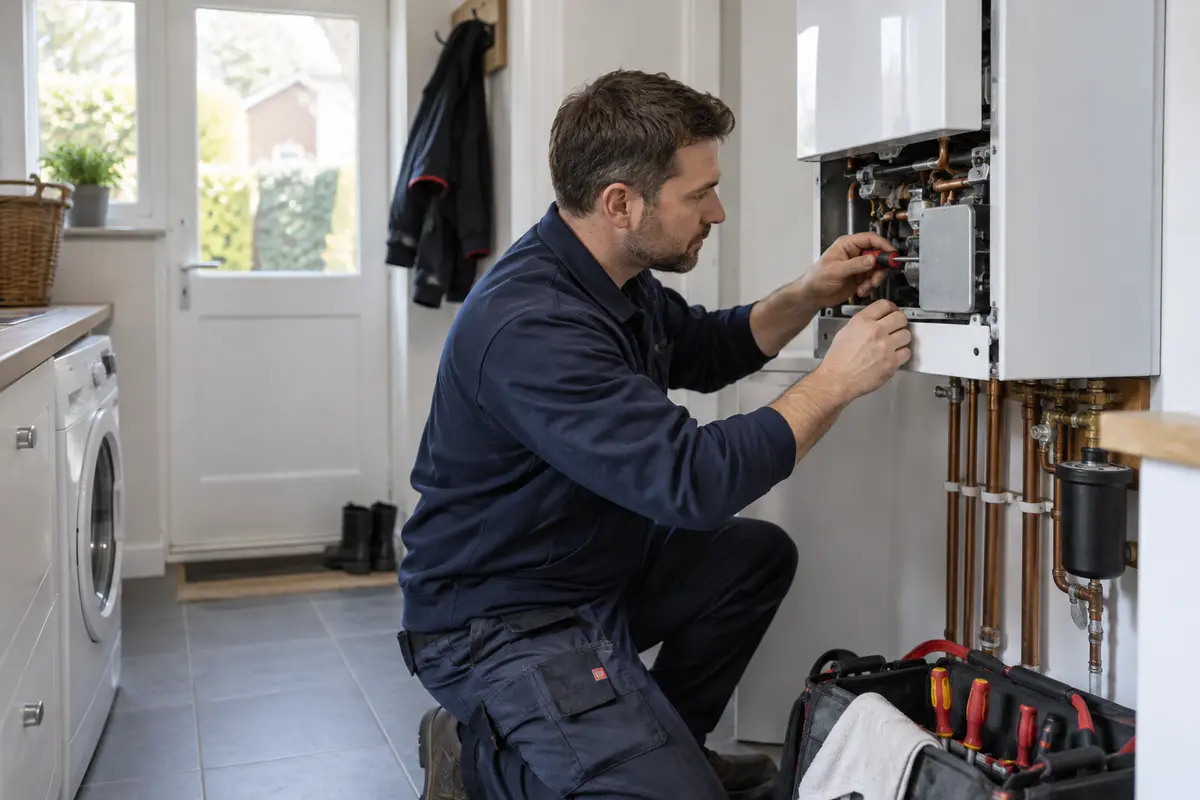 Plumbing & Heating professional carrying out work in a home